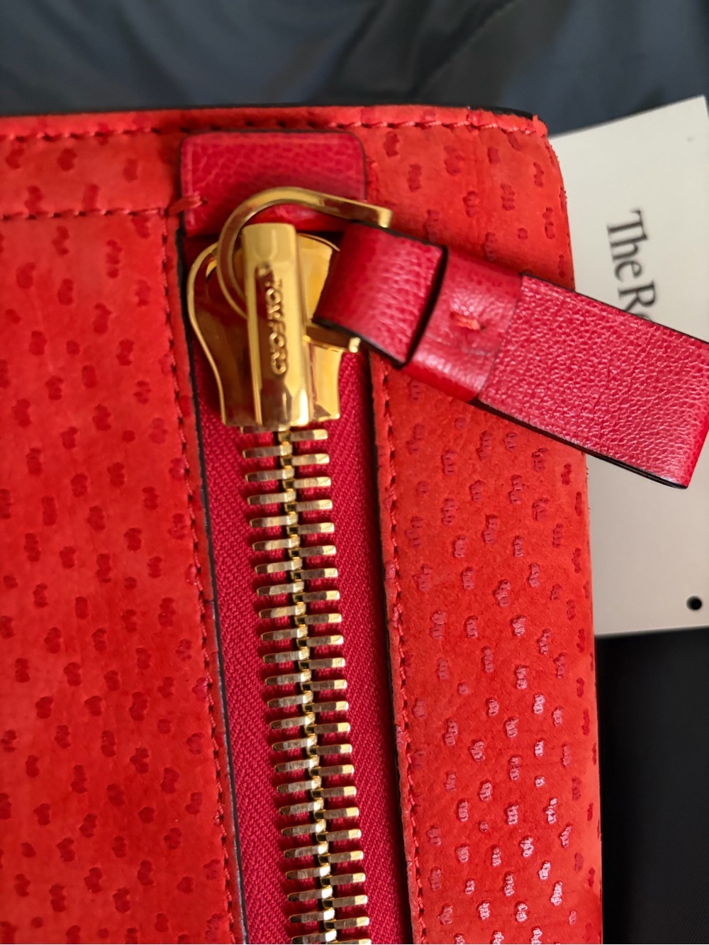 Tom Ford Burnt Orange Ostrich Embossed Gold Statement Zipper Jennifer Clutch Bag - Picture 11 of 15